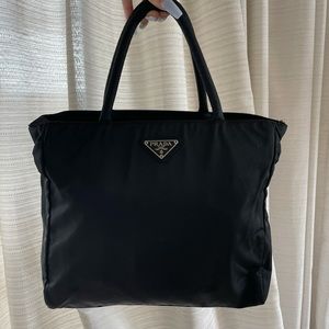 Authentic black vintage nylon Prada small tote bag